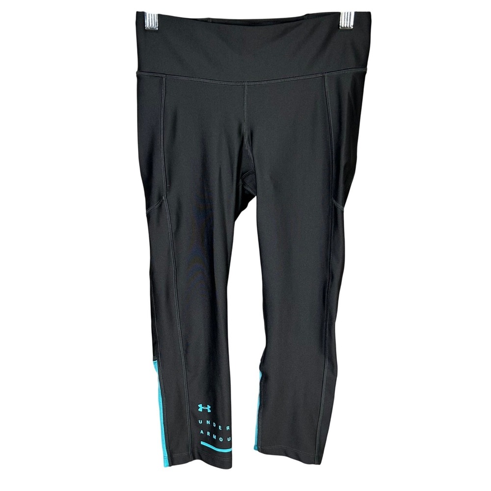 Under Armour HeatGear Compression Crop Leggings‎ Black Teal Athletic Size Small